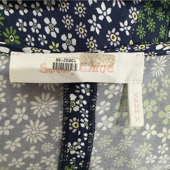 See by Chloe Floral Puff Sleeve Shift Mini Dress Blue Green Size 34 or XS‎ - Picture 14 of 16